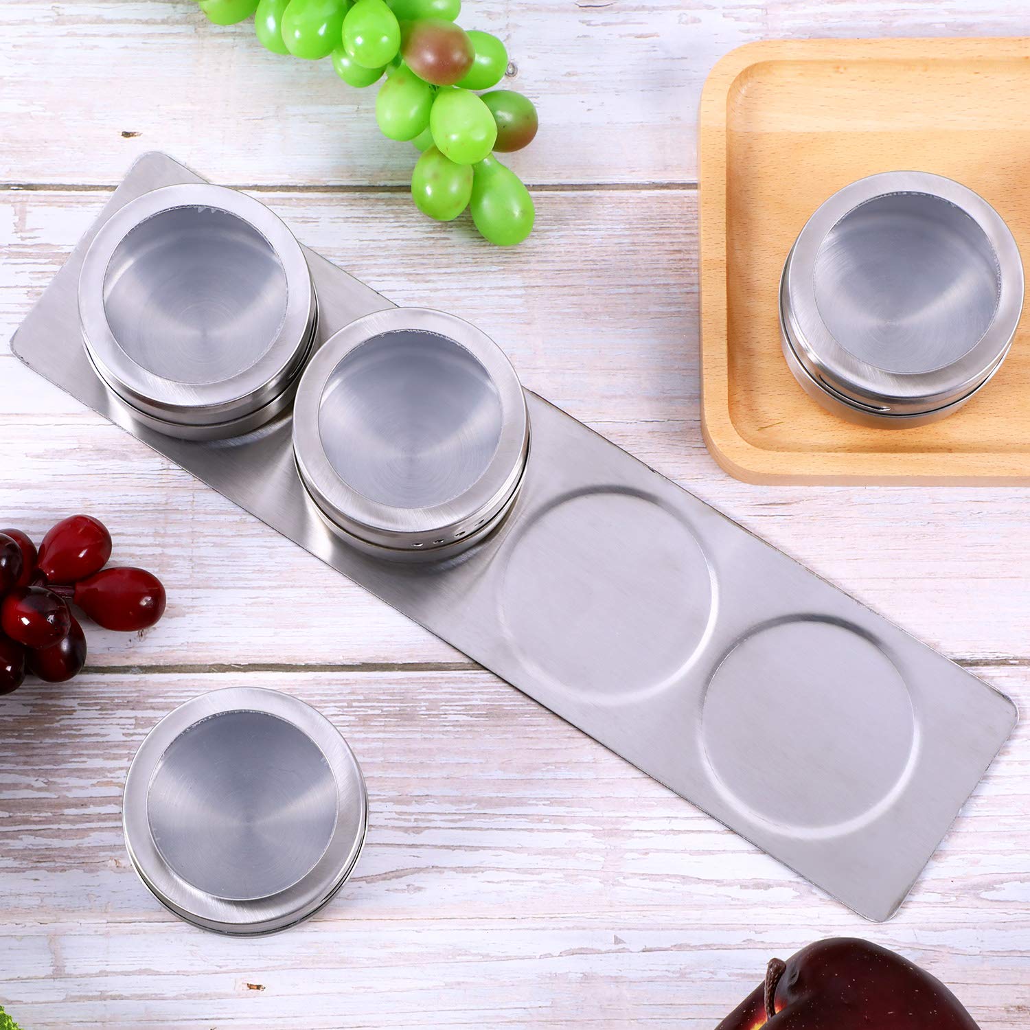 Chengu 3 Pieces Stainless Steel Wall Plate Base Wall Mounted Base For Home Kitchen Spice Jars Supplies